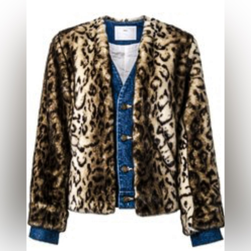 TOGA Pulla Leopard-print faux fur and denim jacket